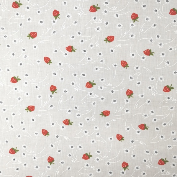 Polycotton - Strawberries and White Flowers